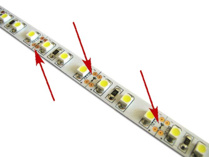 Места разреза led ленты