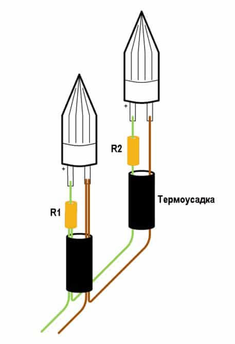 Схема соединения лампочек в гирлянде