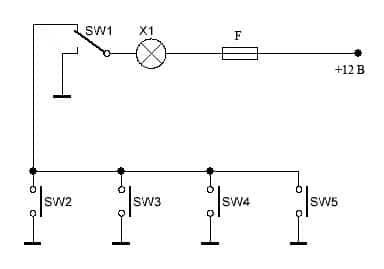 Электосхема салонного светильника ВАЗ 2114